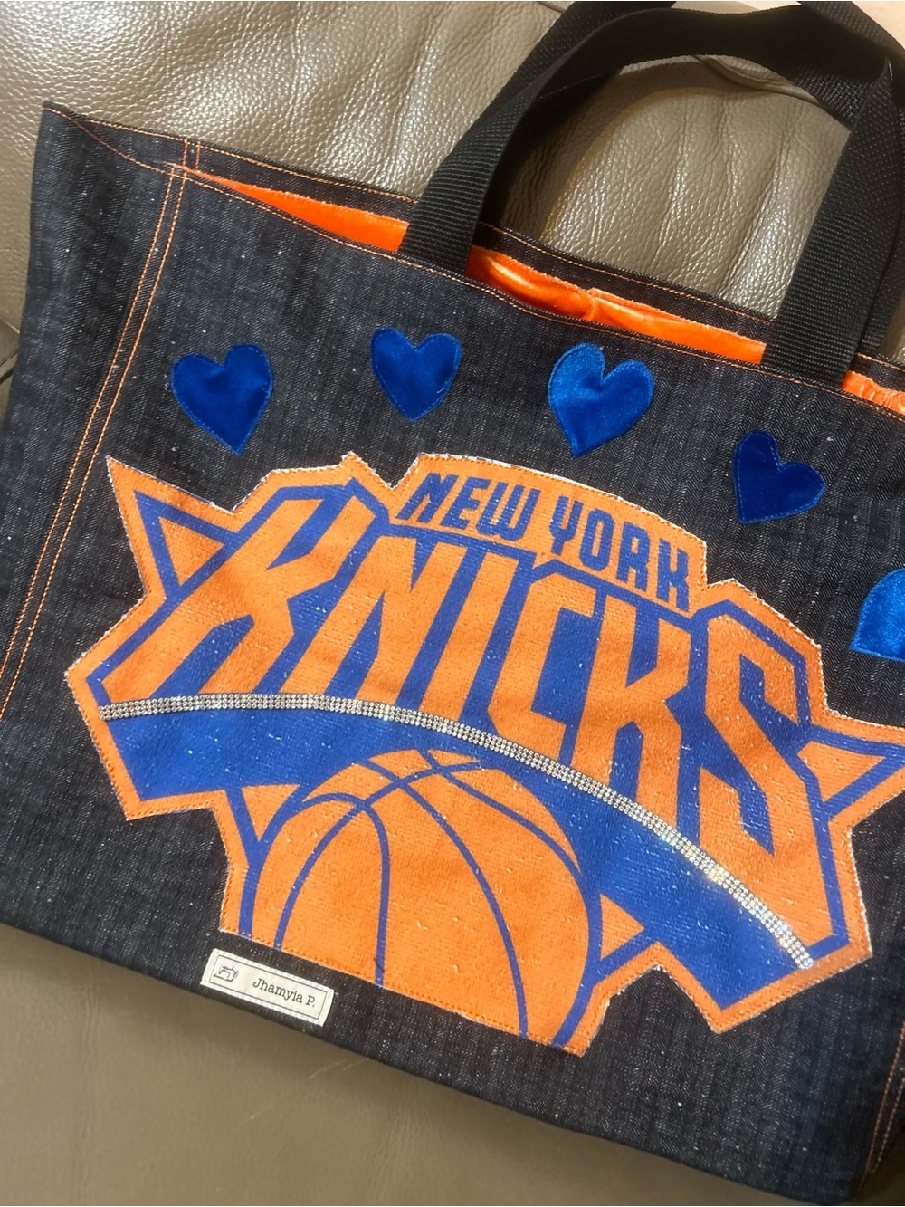 Custom New York Knicks Denim Tote Bag - Orange & Blue - Picture 3 of 6